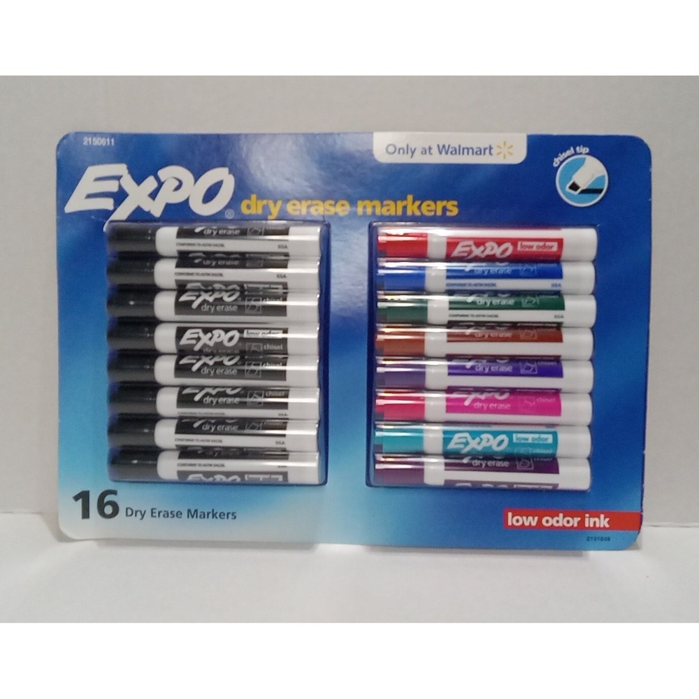 EXPO - 16 Count  Low Odor Dry Erase Markers Chisel Tip / Assorted Colors New